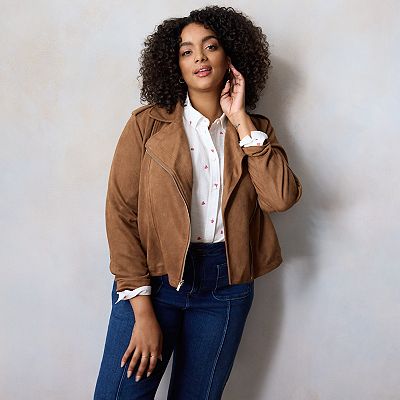 Plus Size LC Lauren Conrad Faux Suede Moto Jacket