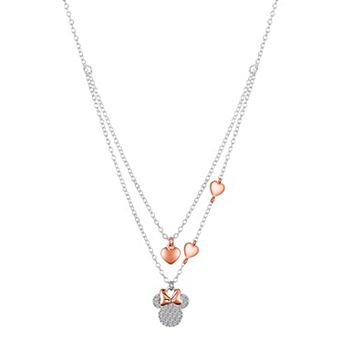 Disney's Minnie Mouse 14k Rose Gold Flash-Plated Two-Tone Crystal Heart Layered Necklace
