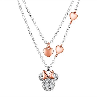 Disney's Minnie Mouse 14k Rose Gold Flash-Plated Two-Tone Crystal Heart Layered Necklace