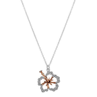 Disney s Lilo Stitch 14k Flash Rose Gold Plated Two Tone Crystal Flower Pendant Necklace