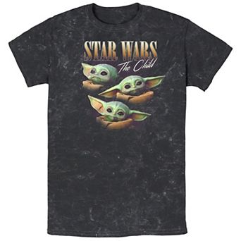 Men's Star Wars The Mandalorian Grogu Faces Mineral Wash Graphic Tee