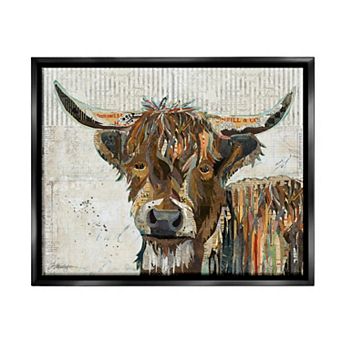 Stupell Home Decor Highland Cattle Cow Collage Portrait Framed Wall Art