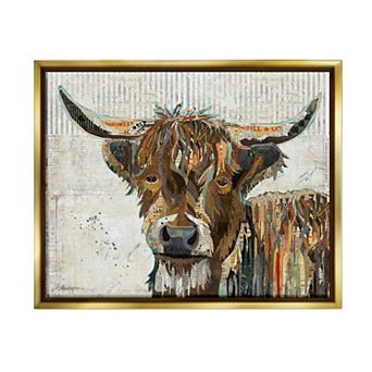 Stupell Home Decor Highland Cattle Cow Collage Portrait Framed Wall Art