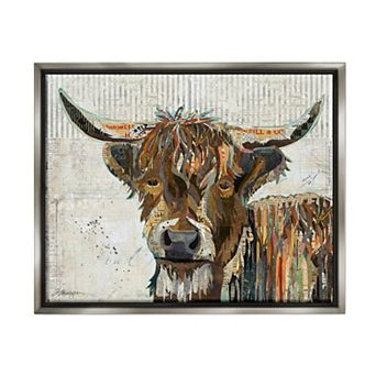 Stupell Home Decor Highland Cattle Cow Collage Portrait Framed Wall Art