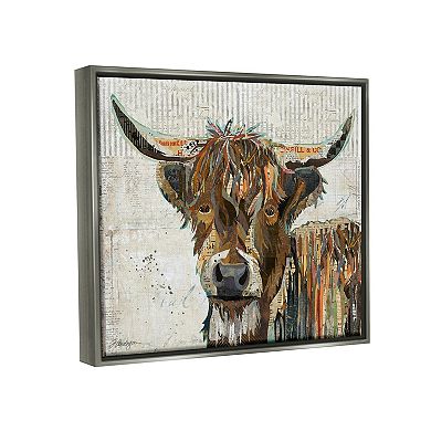 Stupell Home Decor Highland Cattle Cow Collage Portrait Framed Wall Art