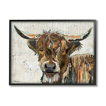 Stupell Home Decor Highland Cattle Cow Collage Portrait Framed Wall Art