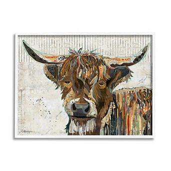 Stupell Home Decor Highland Cattle Cow Collage Portrait Framed Wall Art
