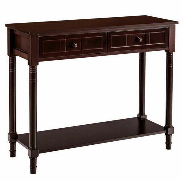 Console Accent Sofa Table with Drawers and Bottom ShelfBrown