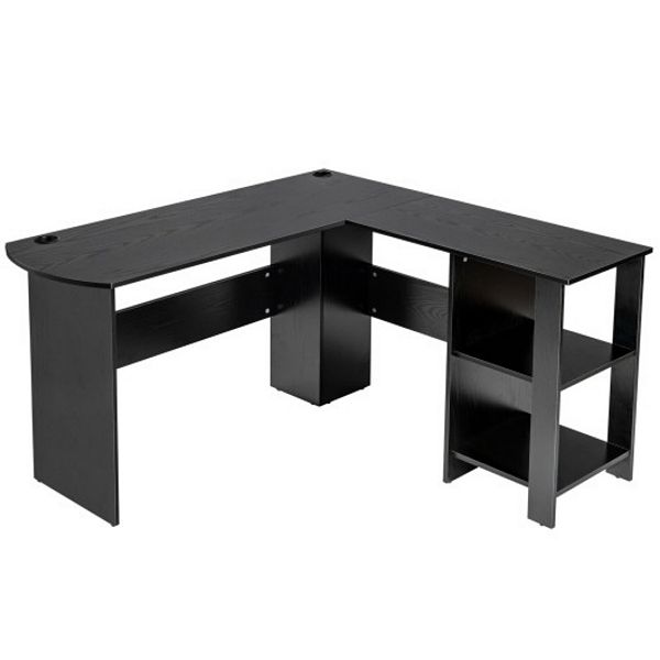 Modern LShaped Computer Desk with ShelvesBlack