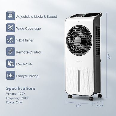 3-in-1 Evaporative Air Cooler with 12H Timer Remote-White
