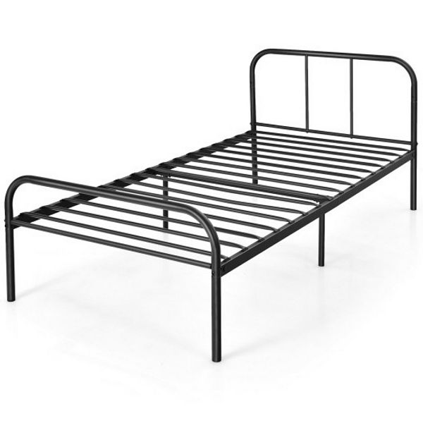 Modern Metal Bed Frame with Curved Headboard and FootboardTwin Size
