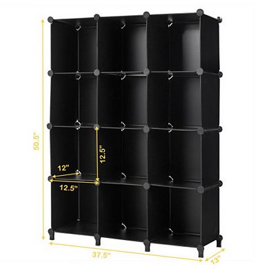 12 Plastic Cube Storage Organizer-Black