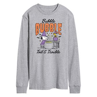 Men's Peanuts Snoopy & Woodstock Bubble, Bubble, Toil & Trouble Long Sleeve Graphic Tee