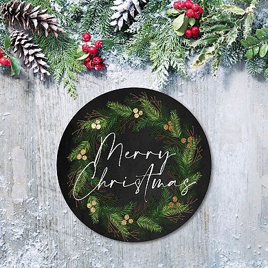 COURTSIDE MARKET Merry Wreath Circular Board Wall Art
