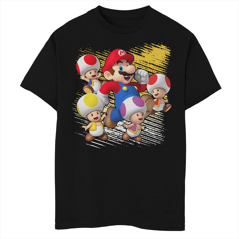 Boys Super Mario Toads Around Mario Graphic Tee