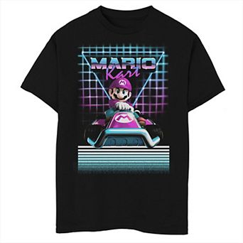 Boys Mario Kart Mario Retro Neon Driving Graphic Tee