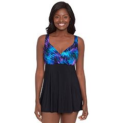 Women's Palm Print High Neck Keyhole Ruched Tankini Top - Kona Sol™ Black XL