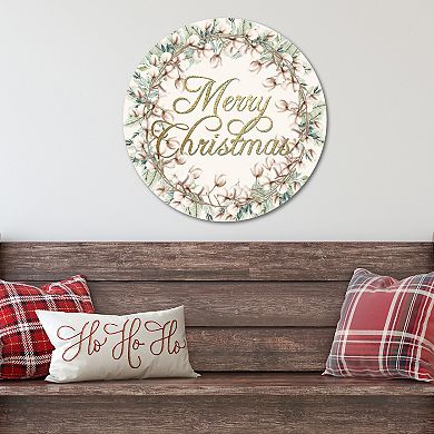 COURTSIDE MARKET Merry Christmas Cotton & Green II Circular Board Wall Art