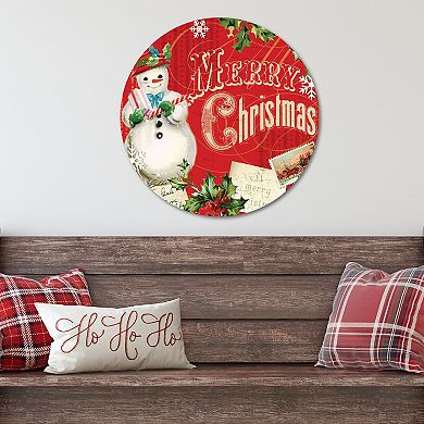 COURTSIDE MARKET Christmas Snowman Circular Board Wall Art