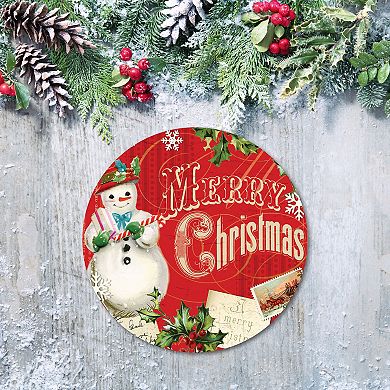 COURTSIDE MARKET Christmas Snowman Circular Board Wall Art