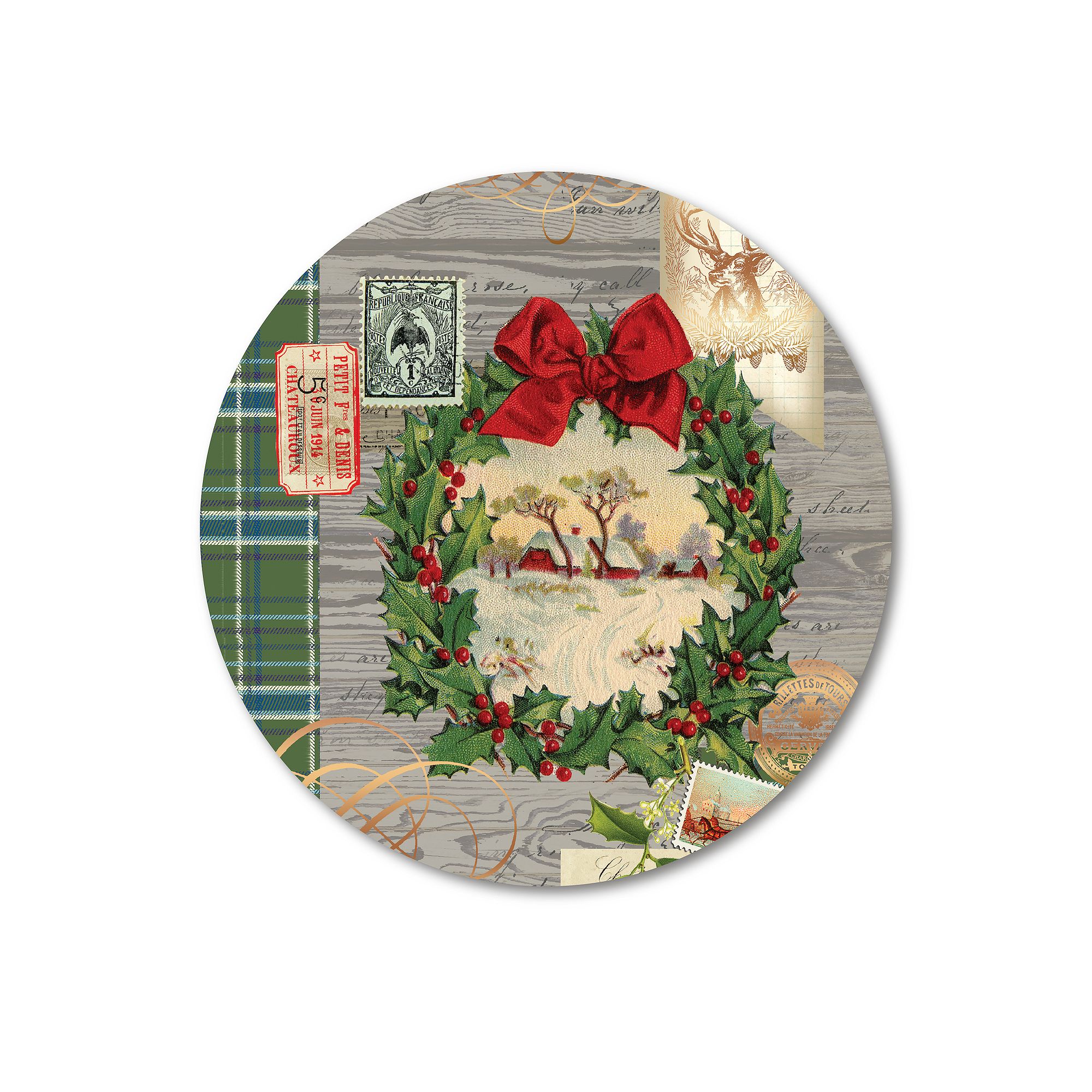 COURTSIDE MARKET Holiday Wreath Circular Board Wall Art, Multi