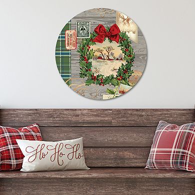 COURTSIDE MARKET Holiday Wreath Circular Board Wall Art