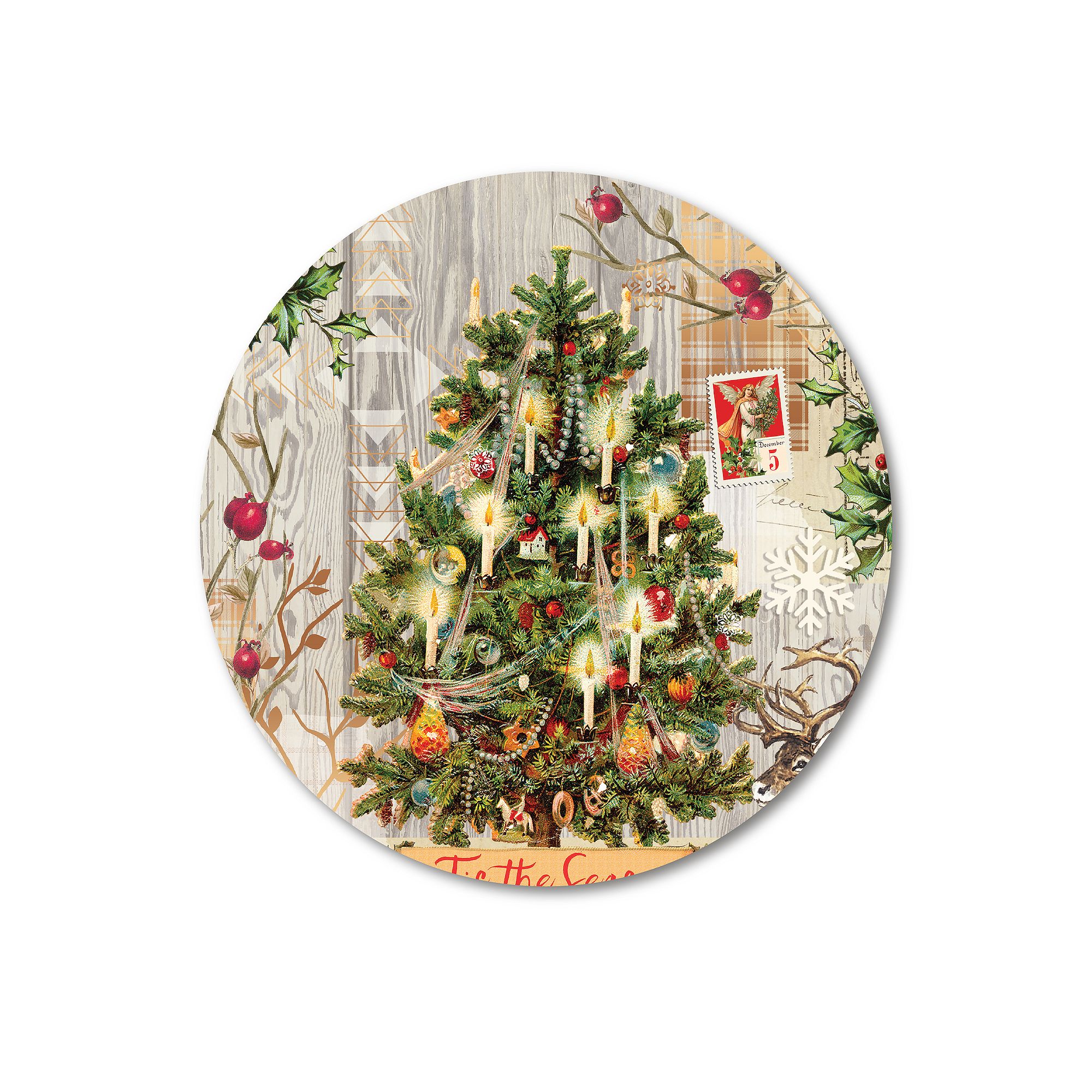 COURTSIDE MARKET Holiday Tree II Circular Board Wall Art, Multi