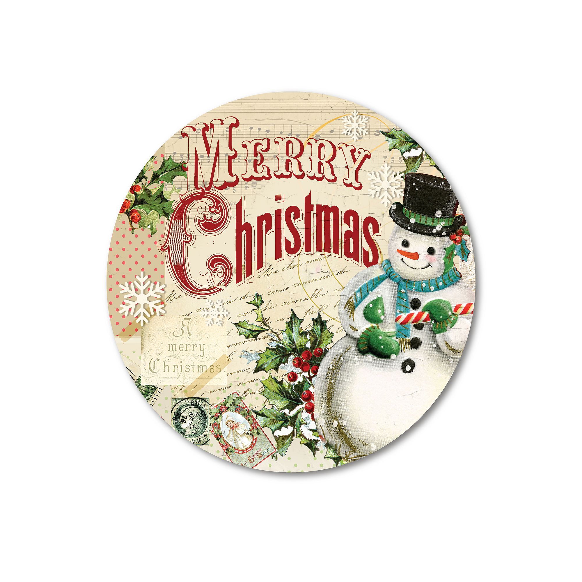 COURTSIDE MARKET Merry Xmas Snowman Circular Board Wall Art, Multi