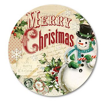 COURTSIDE MARKET Merry Xmas Snowman Circular Board Wall Art