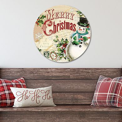 COURTSIDE MARKET Merry Xmas Snowman Circular Board Wall Art