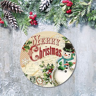 COURTSIDE MARKET Merry Xmas Snowman Circular Board Wall Art