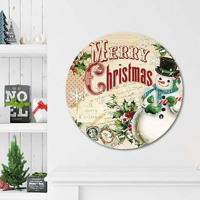 COURTSIDE MARKET Merry Xmas Snowman Circular Board Wall Art