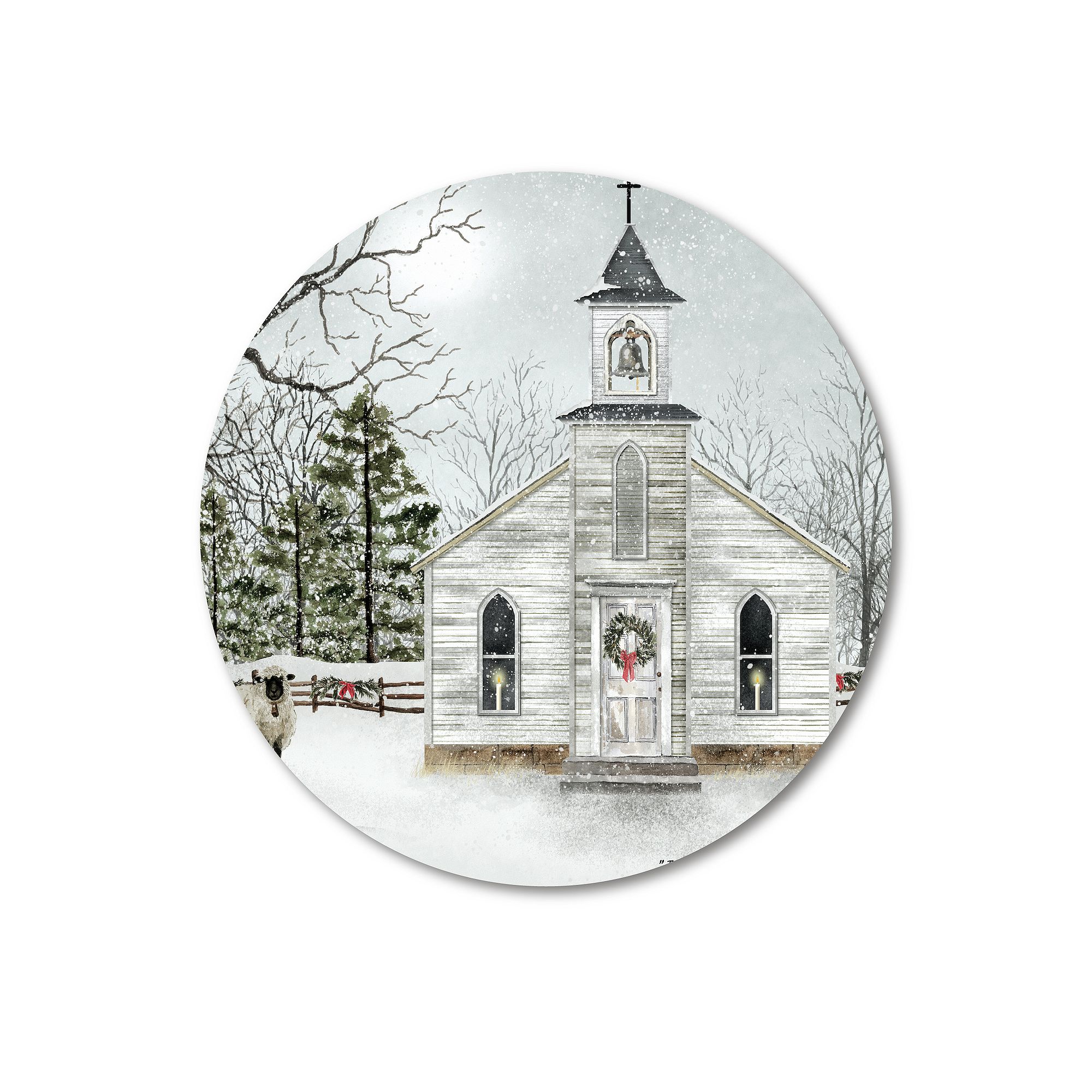 COURTSIDE MARKET Chapel In The Snow Circular Board Wall Art, Multi