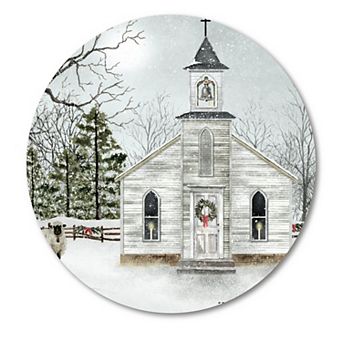 COURTSIDE MARKET Chapel In The Snow Circular Board Wall Art