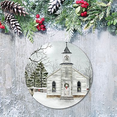 COURTSIDE MARKET Chapel In The Snow Circular Board Wall Art