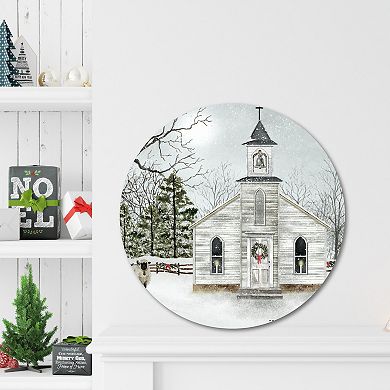 COURTSIDE MARKET Chapel In The Snow Circular Board Wall Art