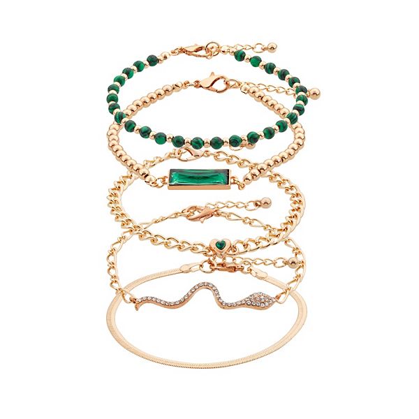 KENDALL & KYLIE Gold Tone & Mixed-Media 5-Piece Stackable Bracelet Set