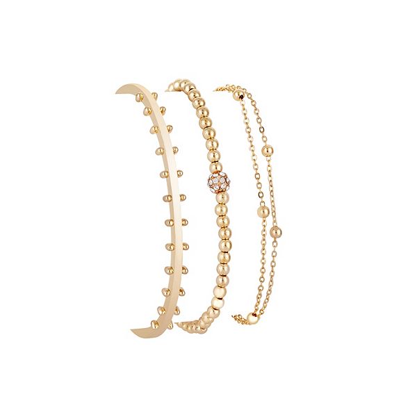 KENDALL & KYLIE Gold Tone Plated Alloy Beaded Bracelet Trio Set