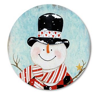 COURTSIDE MARKET Dapper Snowman I Circular Board Wall Art