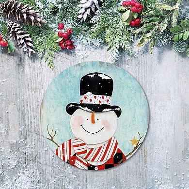 COURTSIDE MARKET Dapper Snowman I Circular Board Wall Art