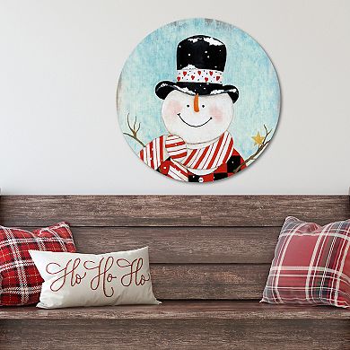 COURTSIDE MARKET Dapper Snowman I Circular Board Wall Art
