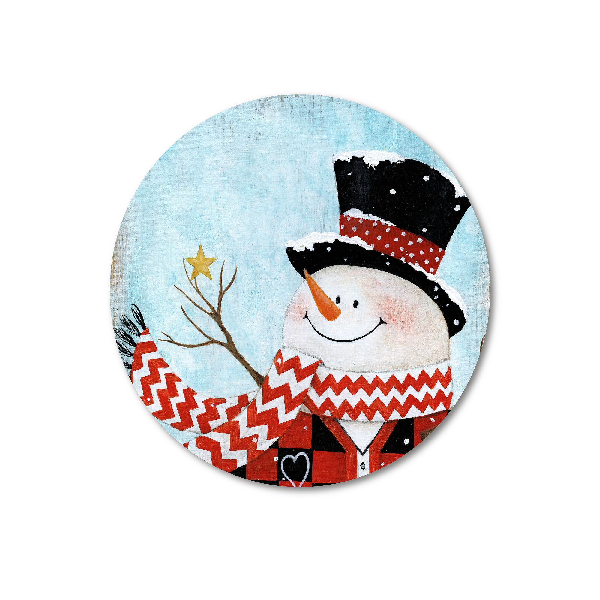 COURTSIDE MARKET Dapper Snowman II Circular Board Wall Art, Multi