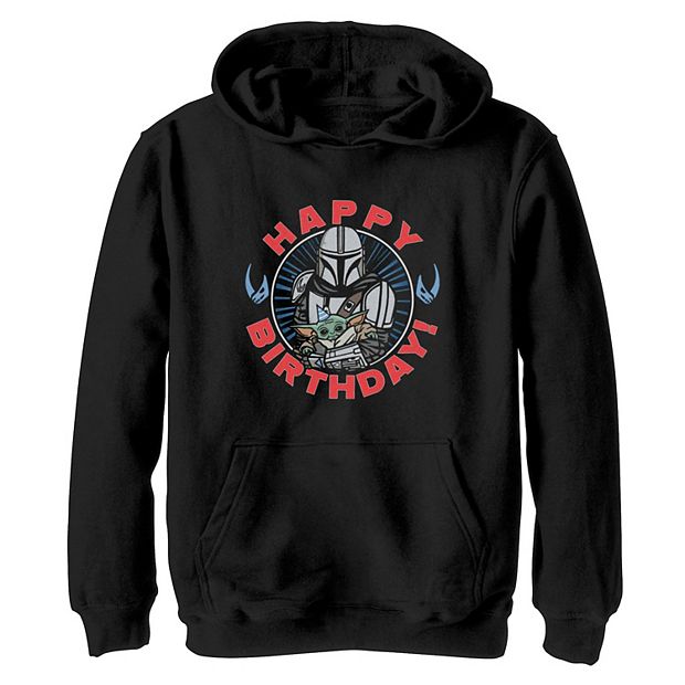 Boys Star Wars The Mandalorian Din Djarin Grogu Happy Birthday Circle Graphic Hoodie