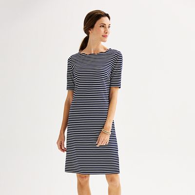 knee length dresses for ladies Timeless Full Sleeve Shift Dress in Navy  COL1972