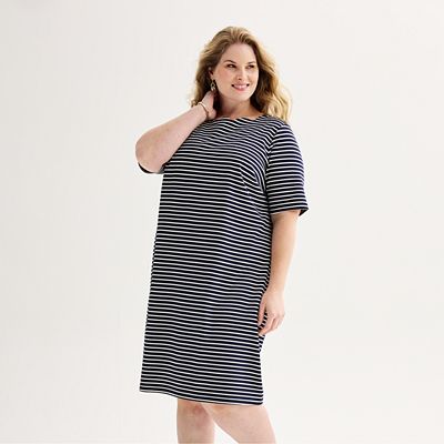 midi shift dress plus size Rove Studio Womens Plus Size Solid Midi Shift Dress, Fold Round Neck 3/4  Ruffle Sleeve Relaxed Loose Dress, Lightweight Breathable Casual Dress for
