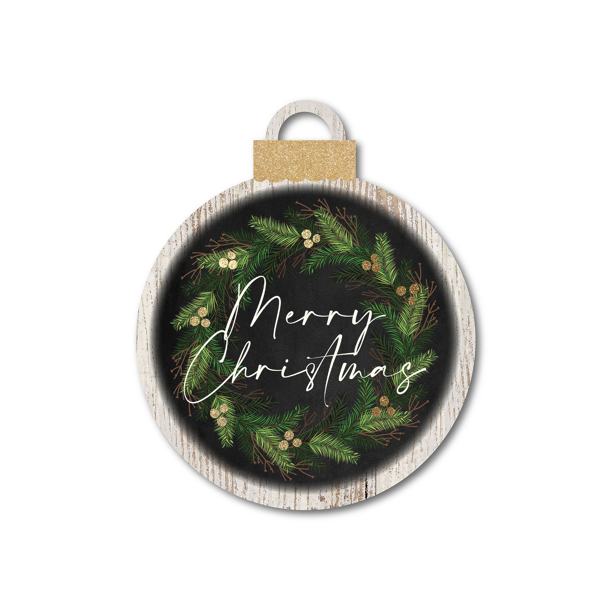 Courtside Market Merry Christmas Wreath Ornament Board Wall Art, Multi