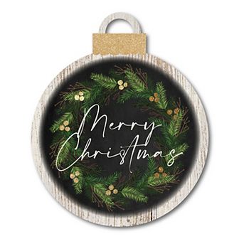 Courtside Market Merry Christmas Wreath Ornament Board Wall Art