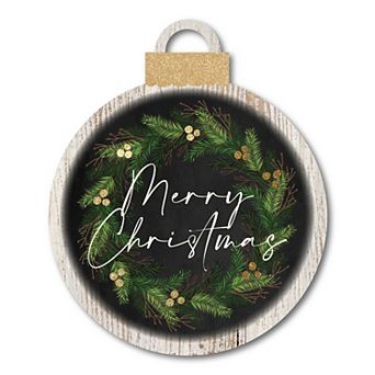 Courtside Market Merry Christmas Wreath Ornament Board Wall Art