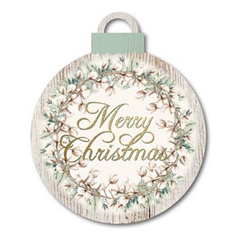 Courtside Market Cotton & Greens Merry Christmas Ornament Board Wall Art