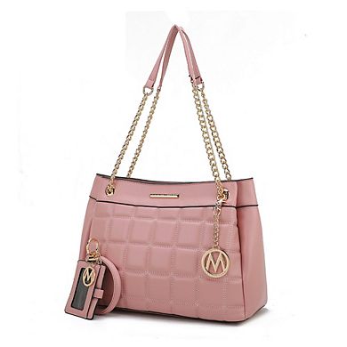 MKF Collection Mabel Quilted shoulder Bag with Bracelet Keychain & a Credit Card Holder by Mia K